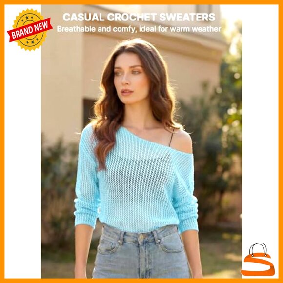 Crochet Hollow Out Pullover Sweater Long Sleeve Crewneck Loose Fit Large - Picture 4 of 7